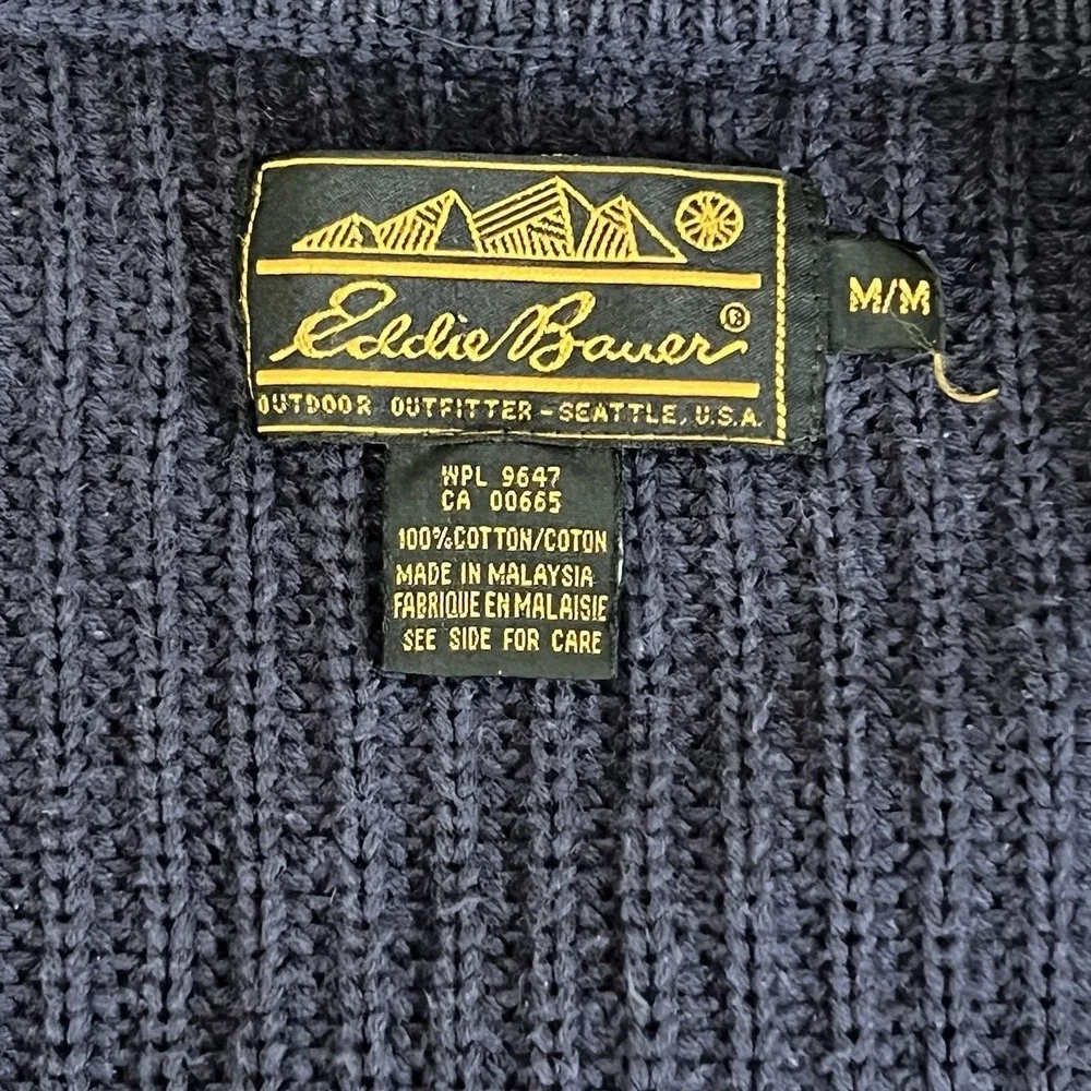 Vintage Eddie Bauer M Cardigan Cable Knit Sweater Blue Grandpa‎ Core 90's Preppy